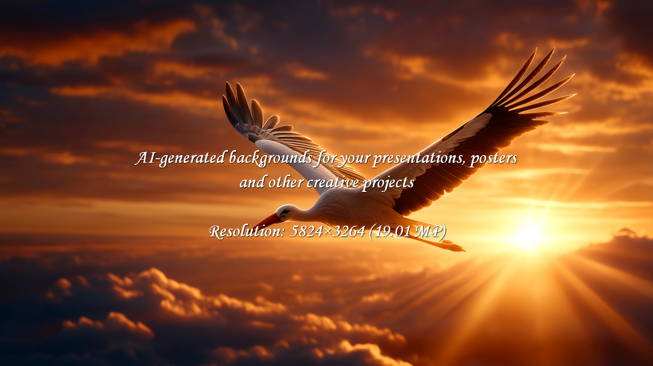 A serene moment as a stork gracefully flies through a breathtaking sunset. Golden light paints the sky, creating a sense of peace and wonder. Perfect for projects needing a touch of natural beauty.