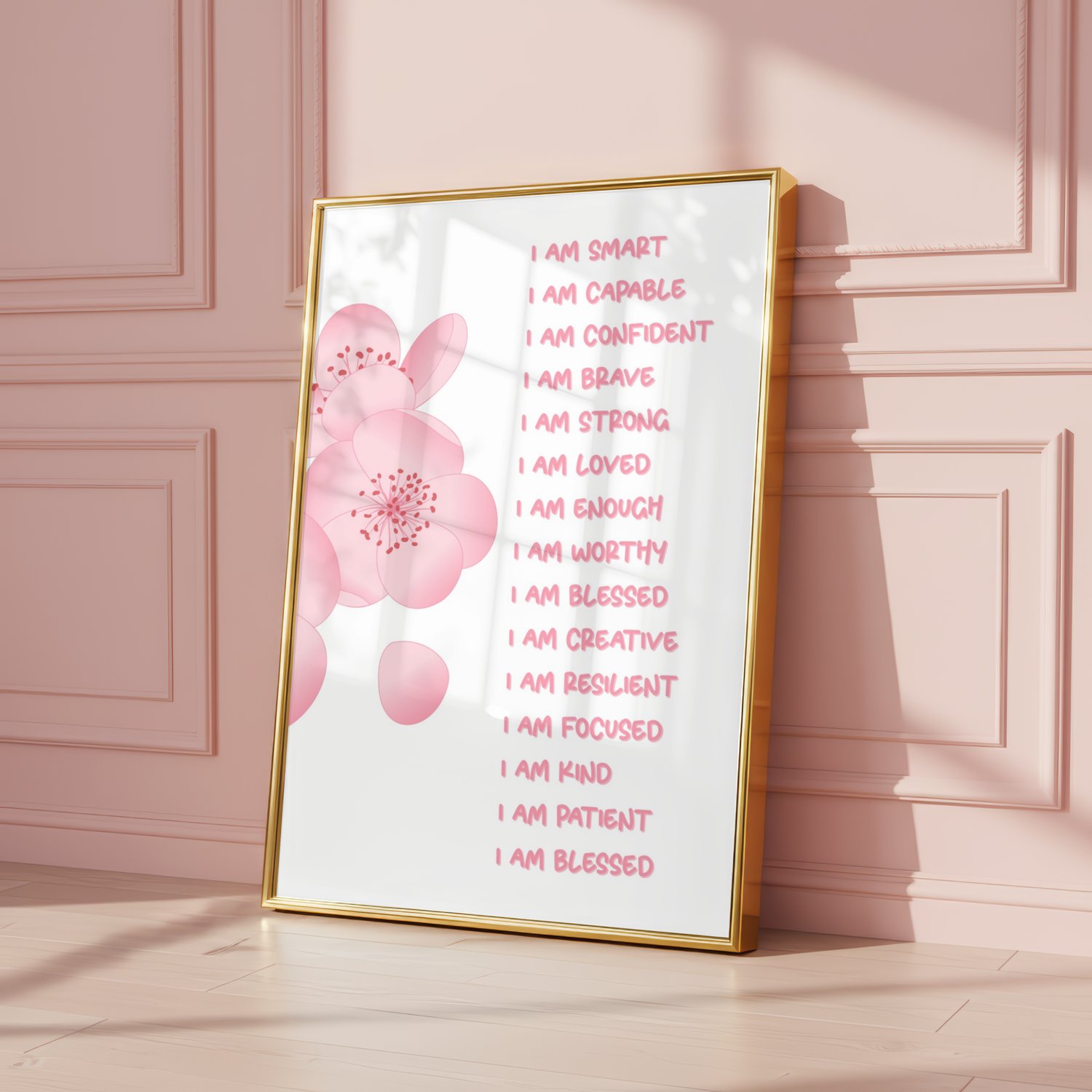 Pink Positive Affirmations Wall Art, I Am Affirmation Decor ...