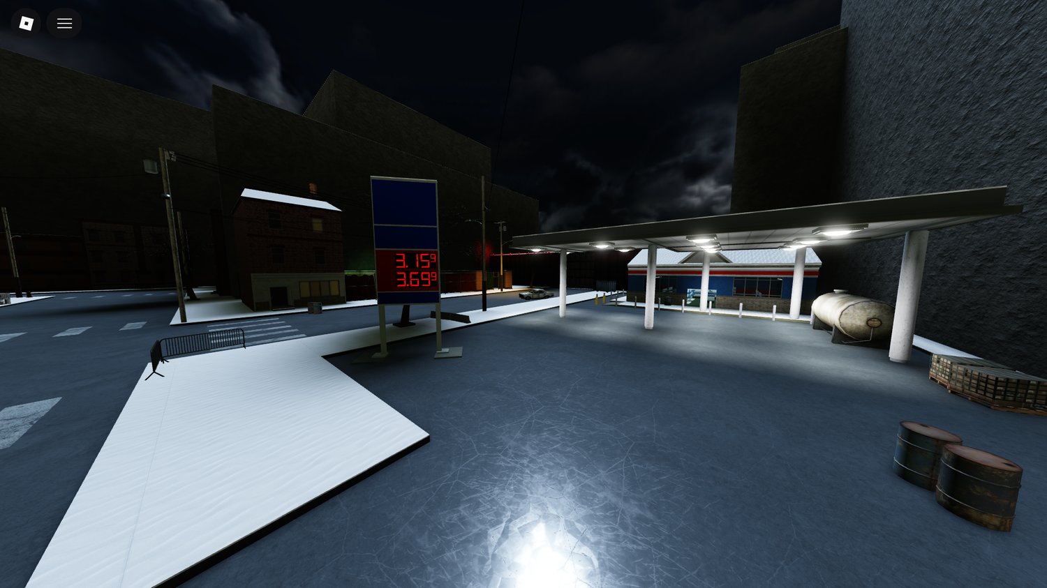 Frosty city street Roblox scene