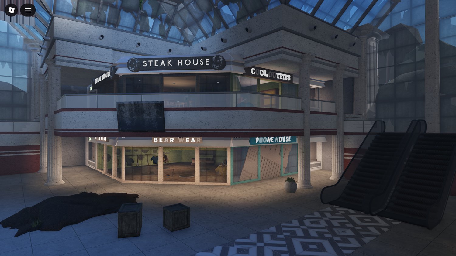 Decayed storefronts inside mall