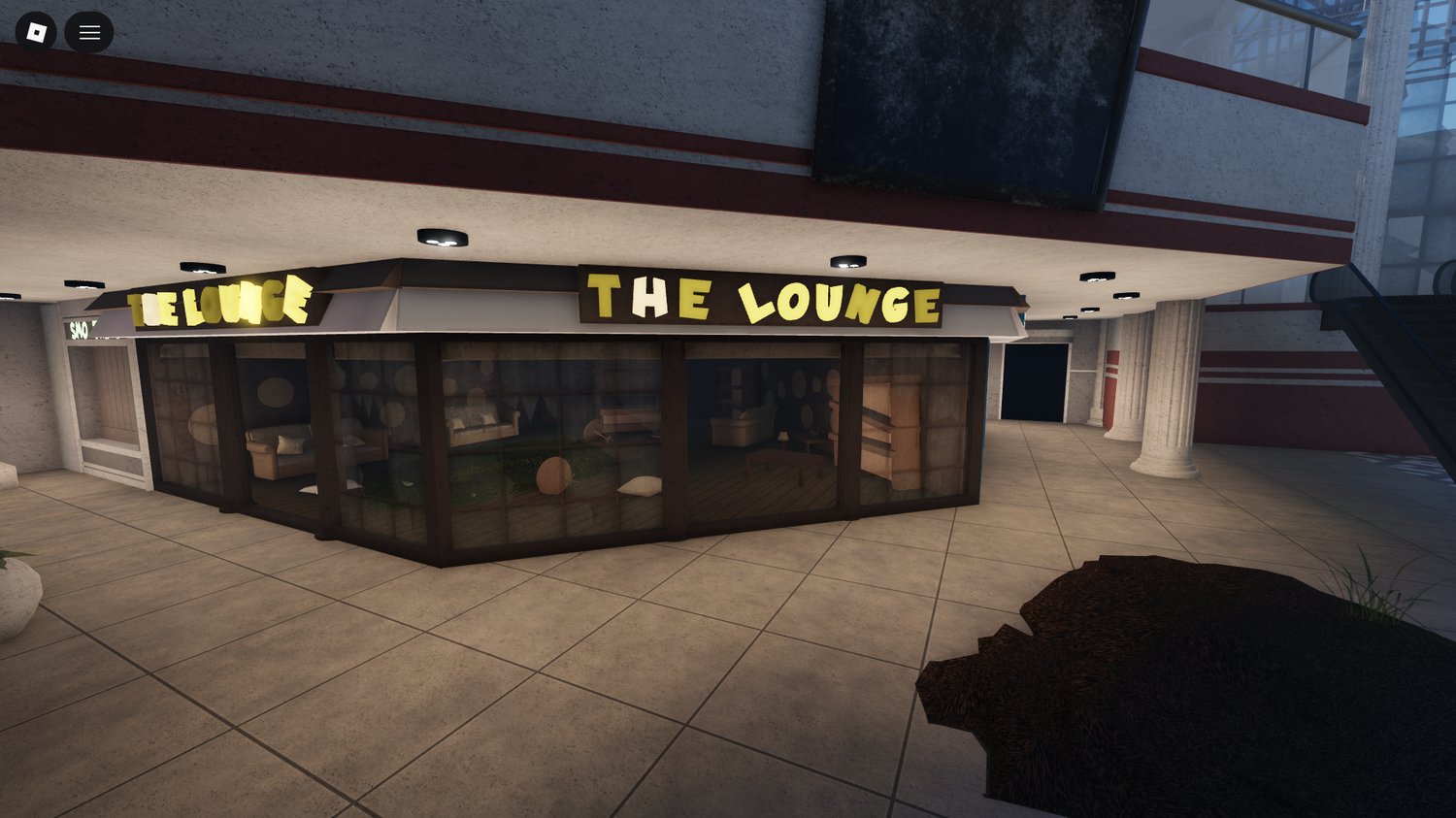 Dark atmospheric interior mall scene