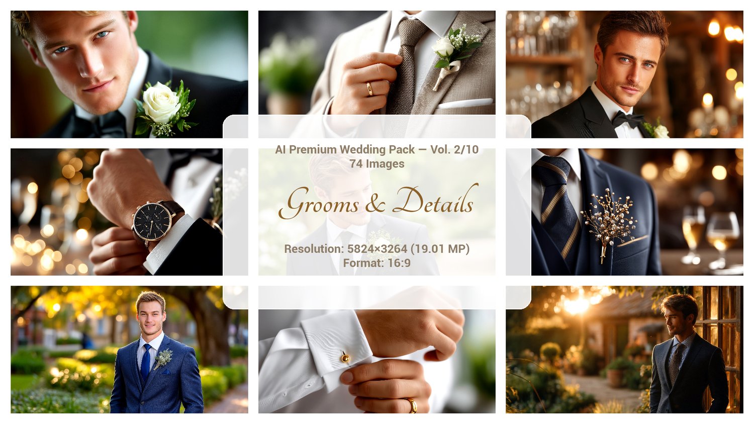 A premium AI-generated collection of 74 high-quality images featuring elegant grooms