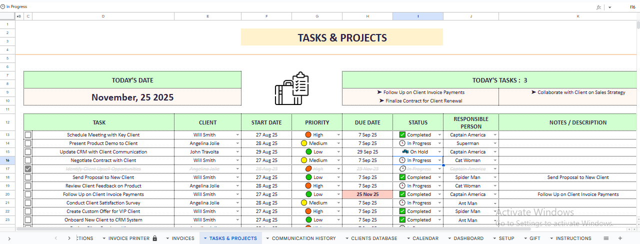 All-in-One Business Management System with CRM, Projects, Invoices & Financial Dashboards (Excel + Google Sheets)