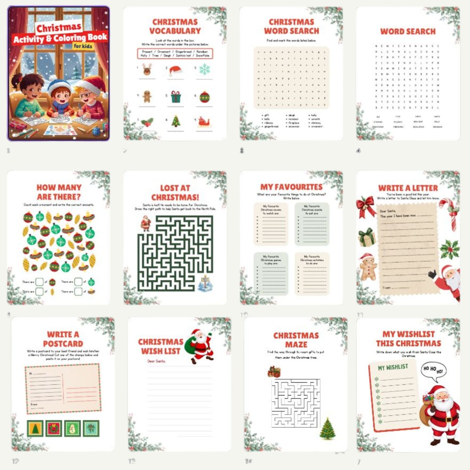 Printable Christmas Activity & Coloring Book for Kids | Holiday ...
