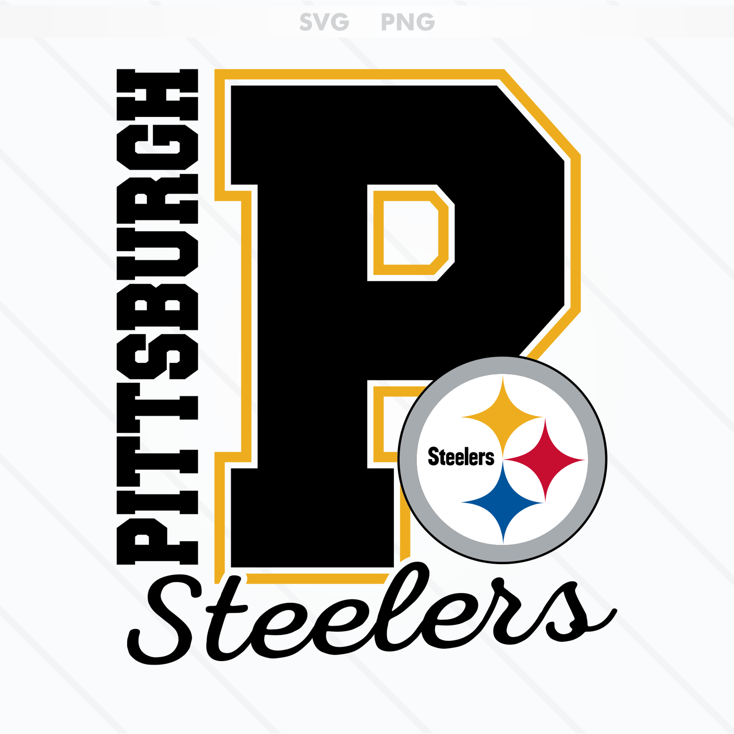 Pittsburgh Steelers logo featuring three iconic diamond shapes in yellow, red, and blue, available in SVG and PNG formats