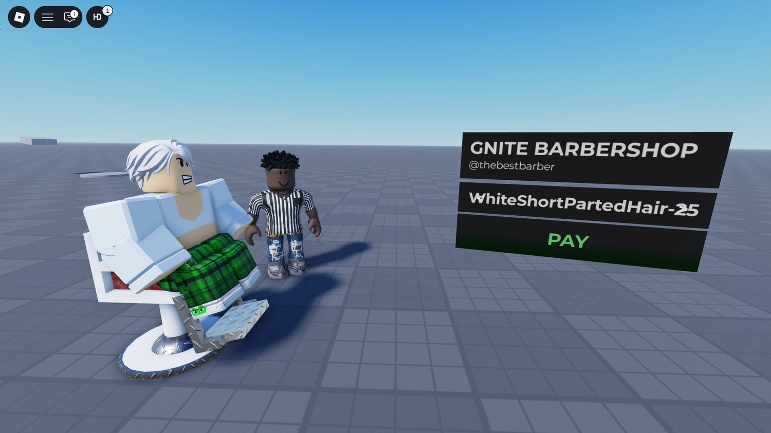 player sitting in working barber chair