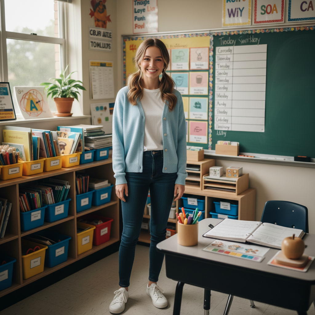 an organized teacher in her classroom