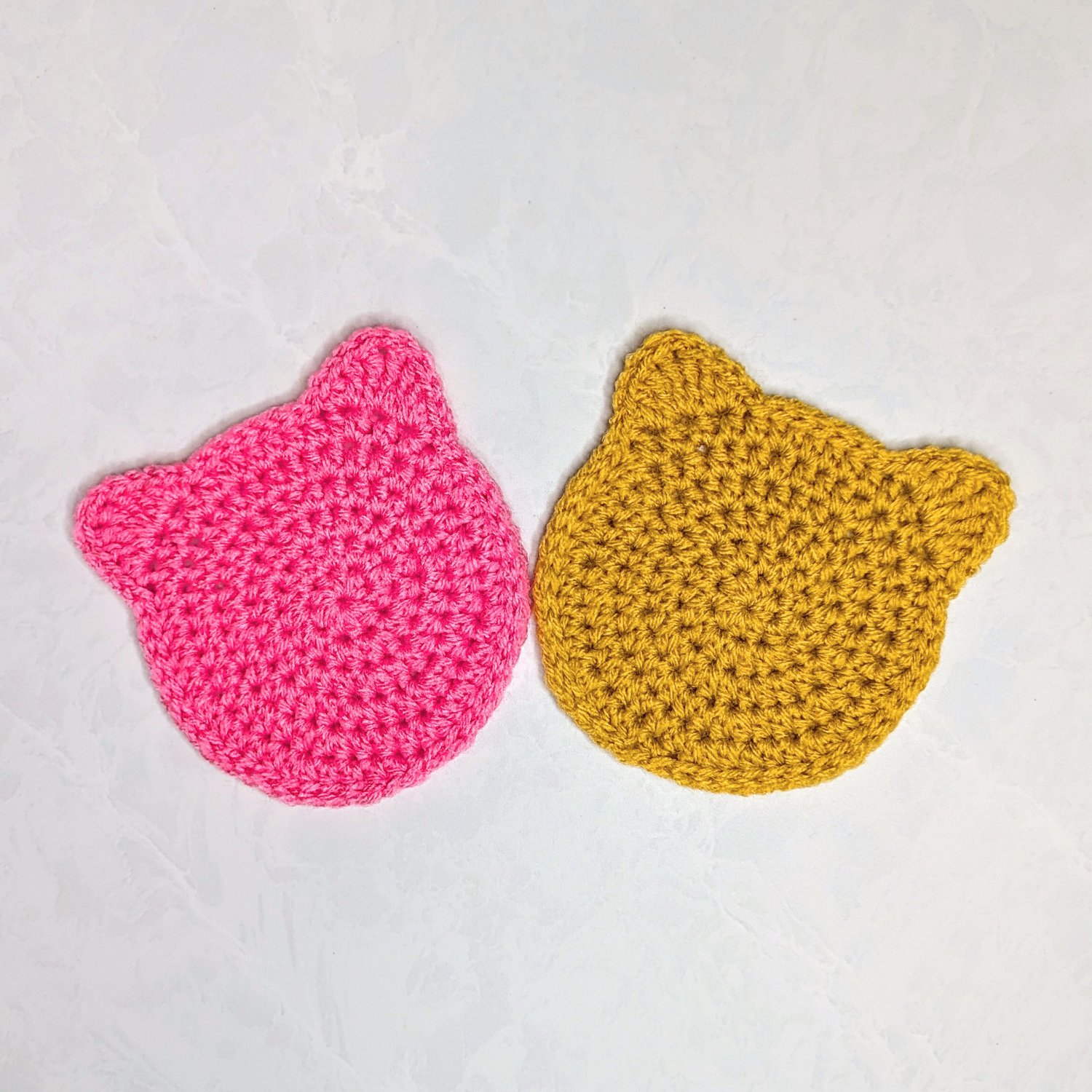 Pink and Yellow Crochet Cat Coaster