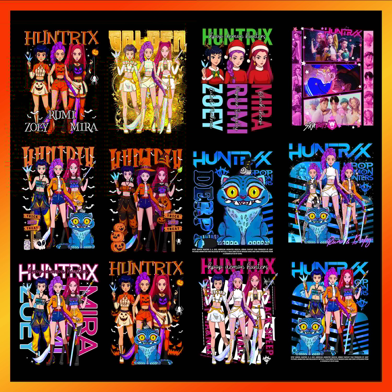 huntrix anime kpop demon hunters zoey mira rumi saja boys png pod digital