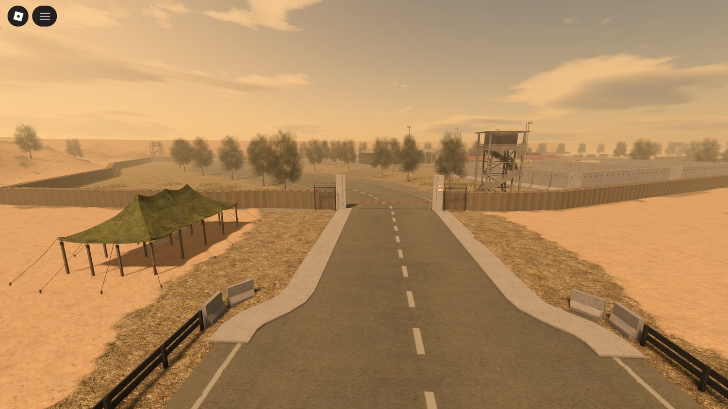 Roblox war map with tanks and desert terrain