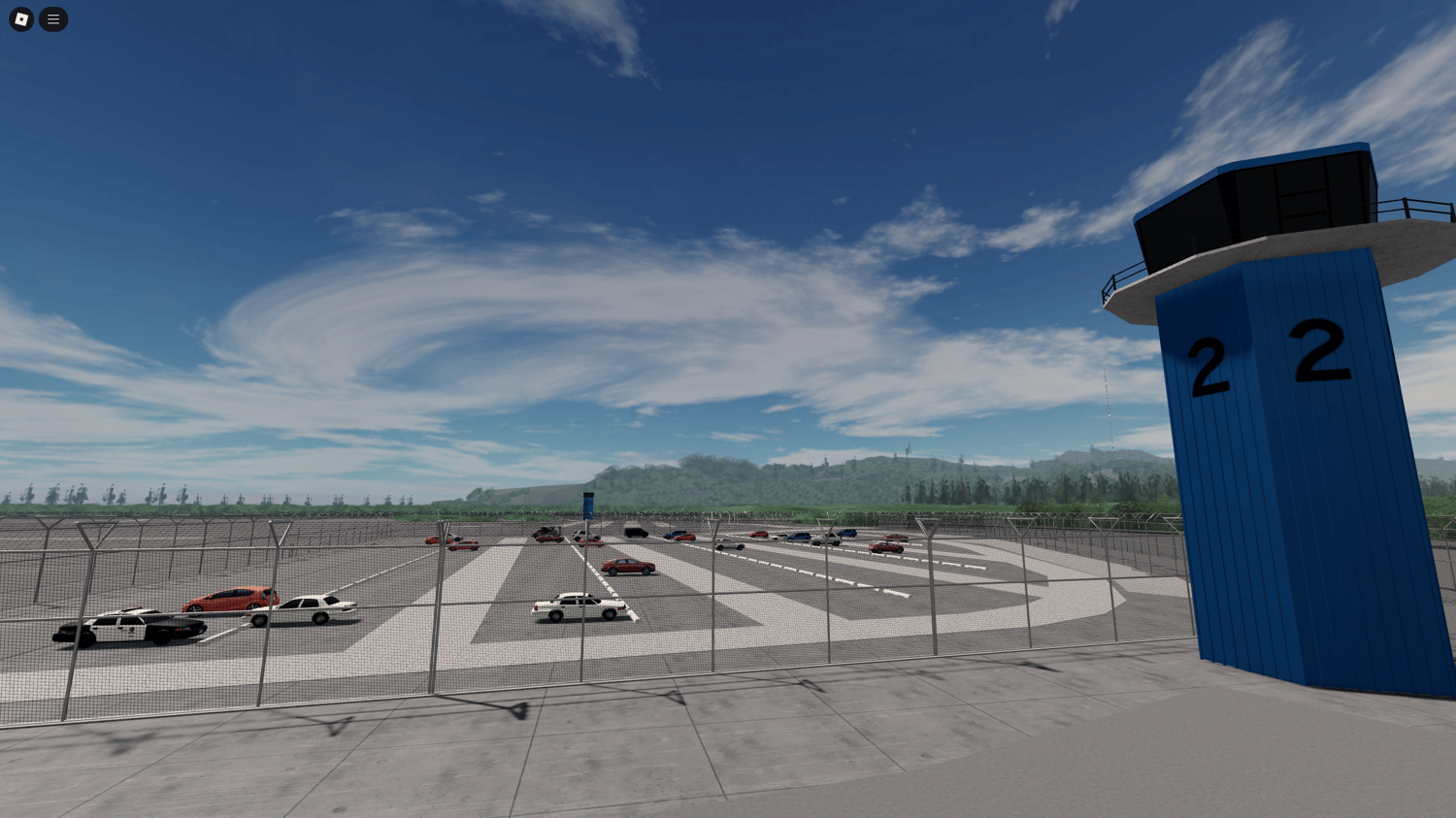 Airfield area with hangars and tactical training structures