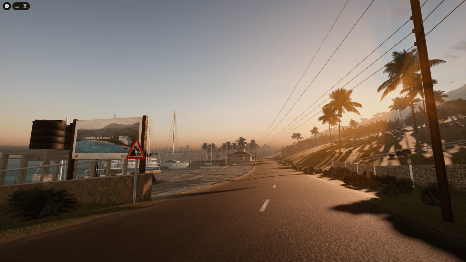 Curved coastal road cutting through a Caribbean environment