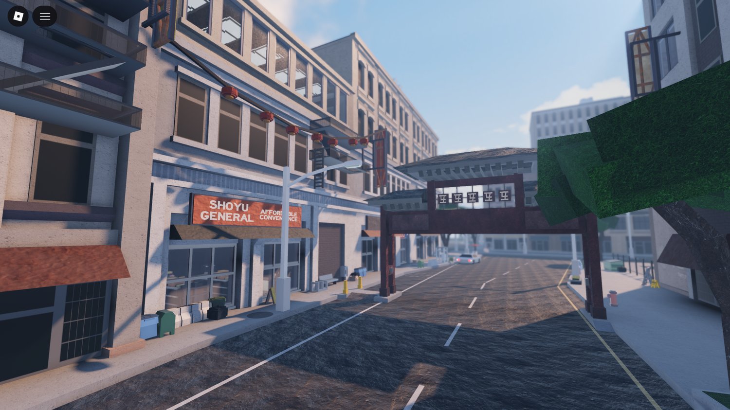Detailed streets and commercial areas in Roblox
