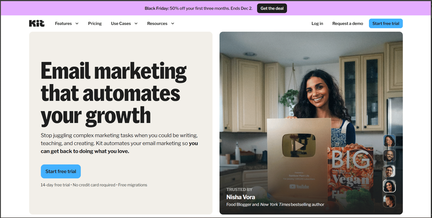 ConvertKit (Kit) The Best Email Marketing Platform for Creators and Entrepreneurs, Screen showing black Friday Deal