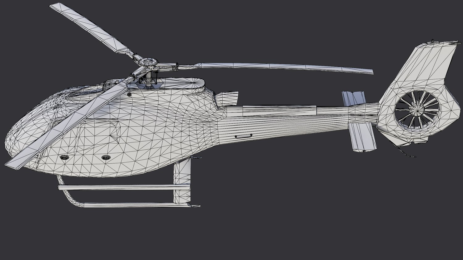Animated Airbus H130 Helicopters - Lowpoly LOD PBR - Shaded Wire 1