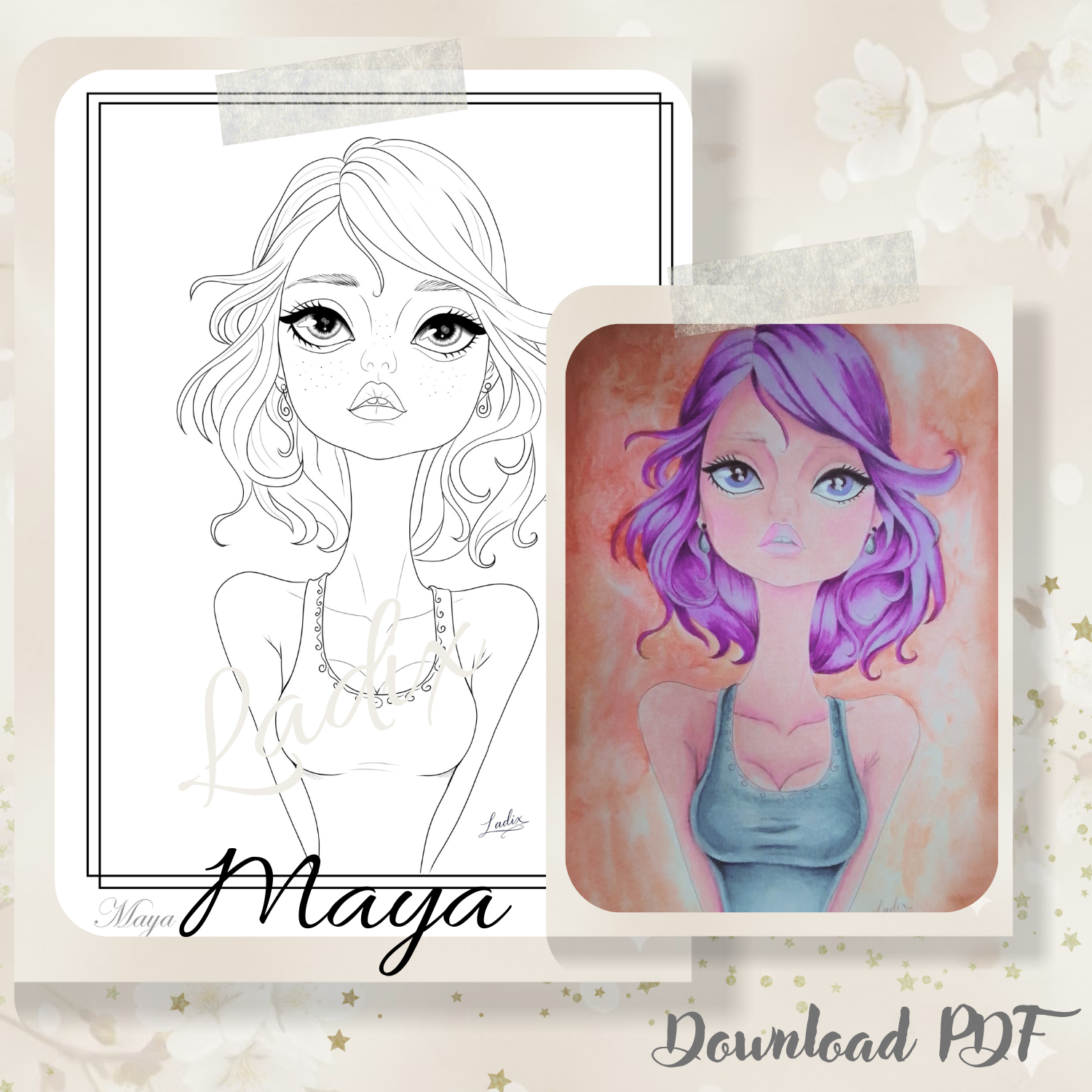 Maya Coloring Page PDF | Poetic Adult Coloring Illustration | Printable Art A4 Instant Download