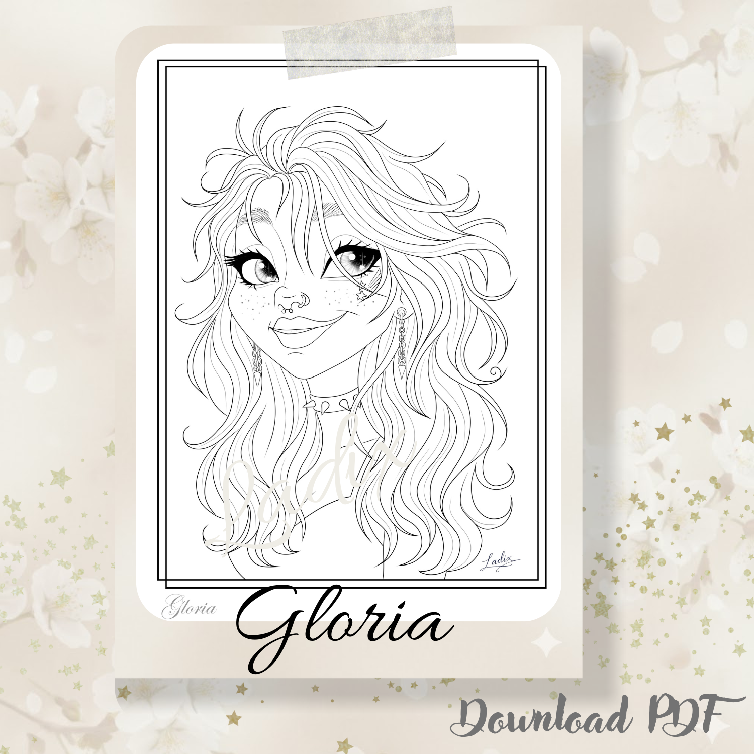 Includes Gloria, coloring page, adult coloring, illustration, PDF, instant download → strong keywords Etsy shoppers use.