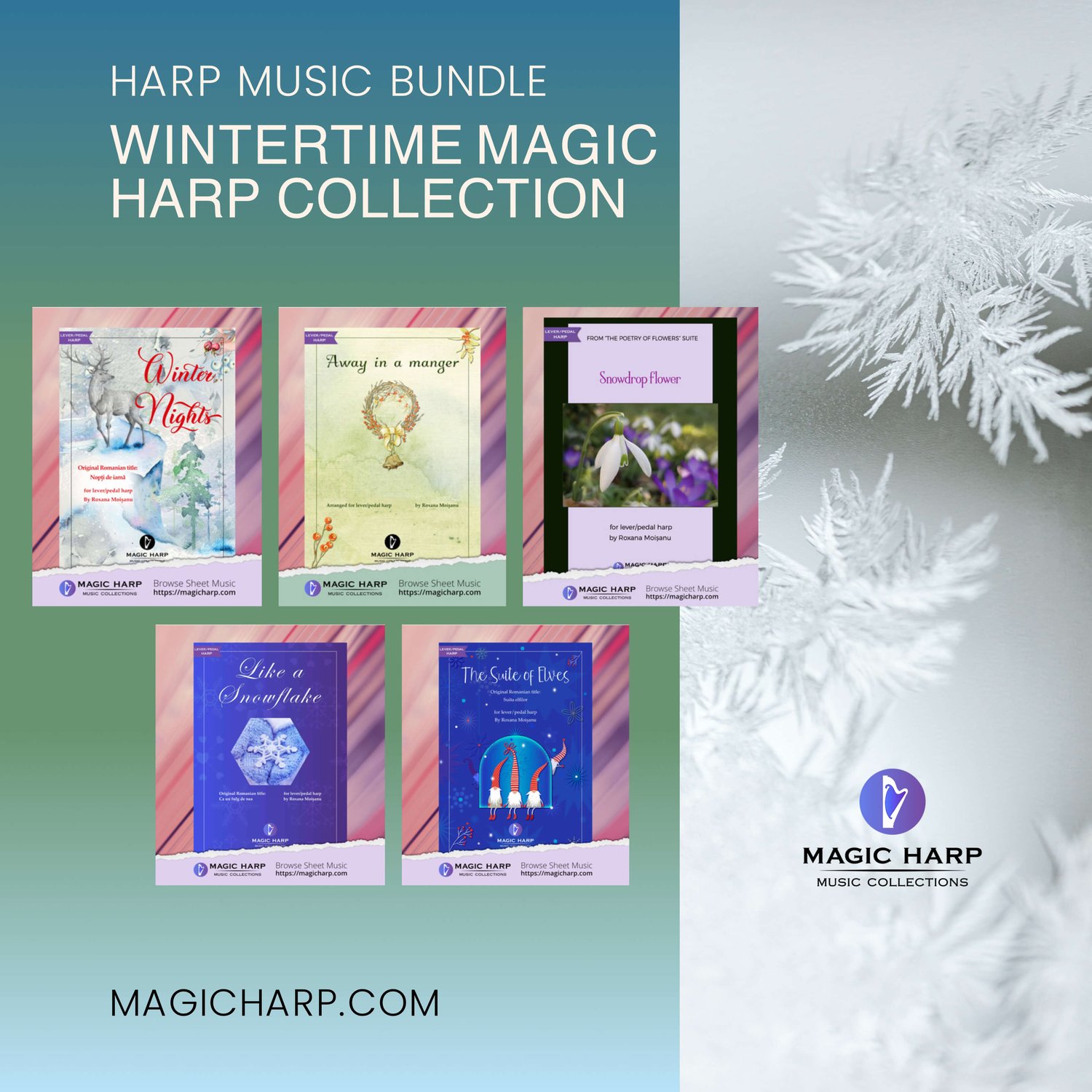 Wintertime Magic Harp Collection - Harp Music Bundle of 5 pieces