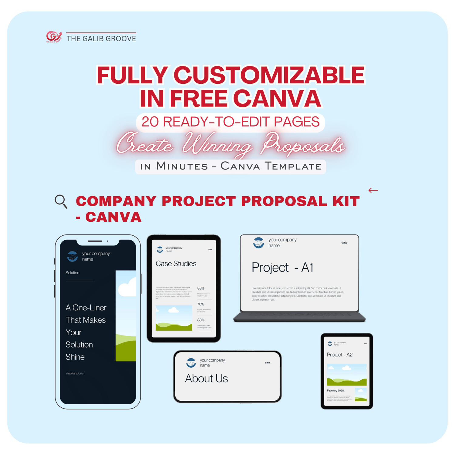 Mockup of Company Project Proposal Canva Template Digital Tools Kit