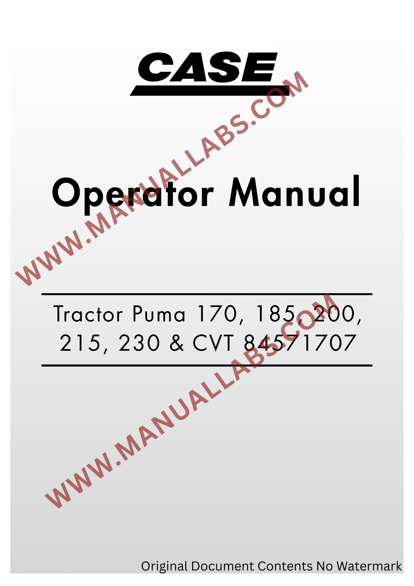 Operator Handbook.pdf Case Tractor Puma 170, 185, 200, 215, 230 & CVT 84571707 Operator Manual
