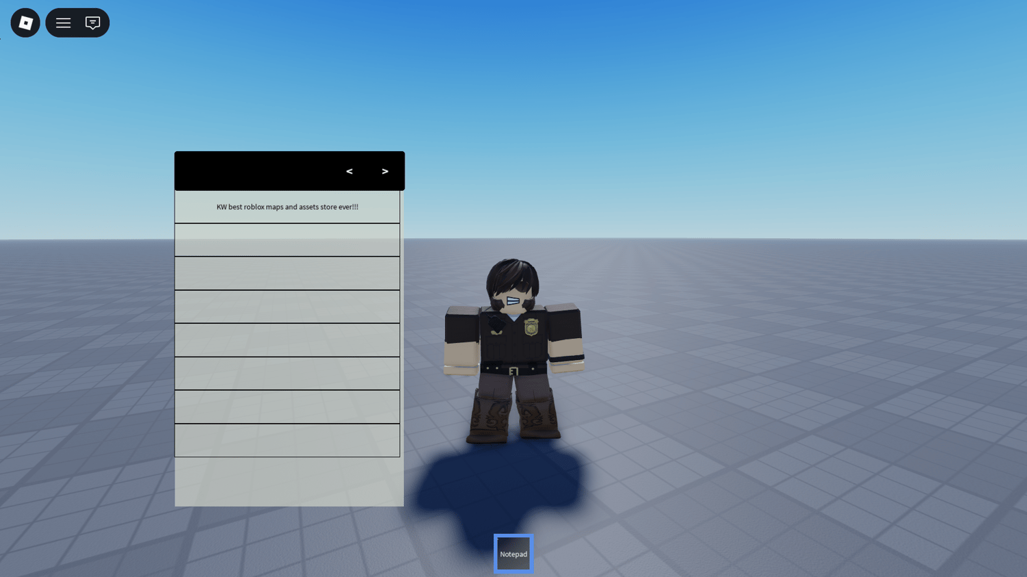 Roblox notepad tool open with editable text
