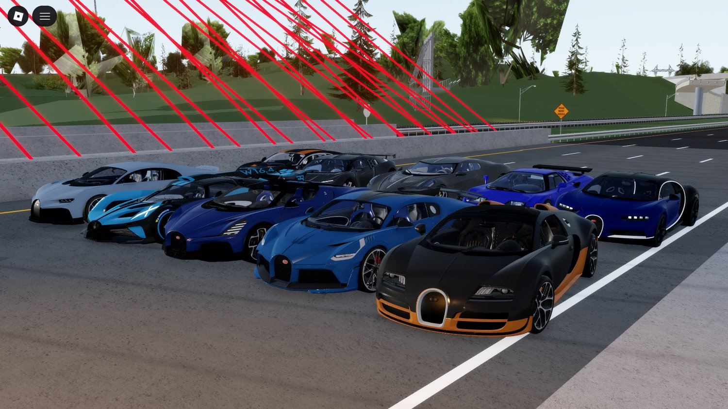 roblox bugatti racing on a city road