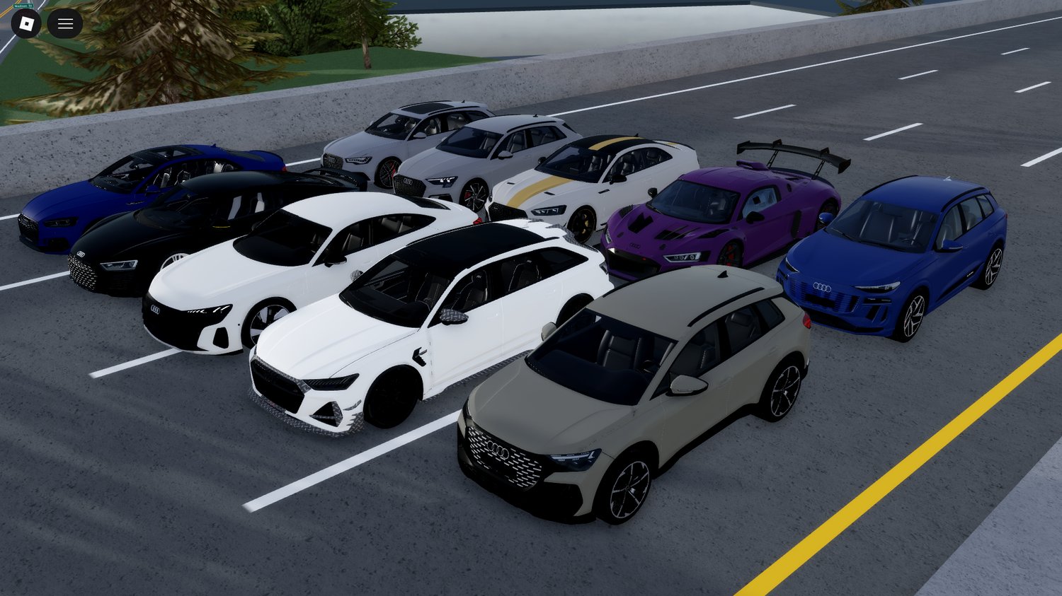 audi vehicles driving through a modern roblox city