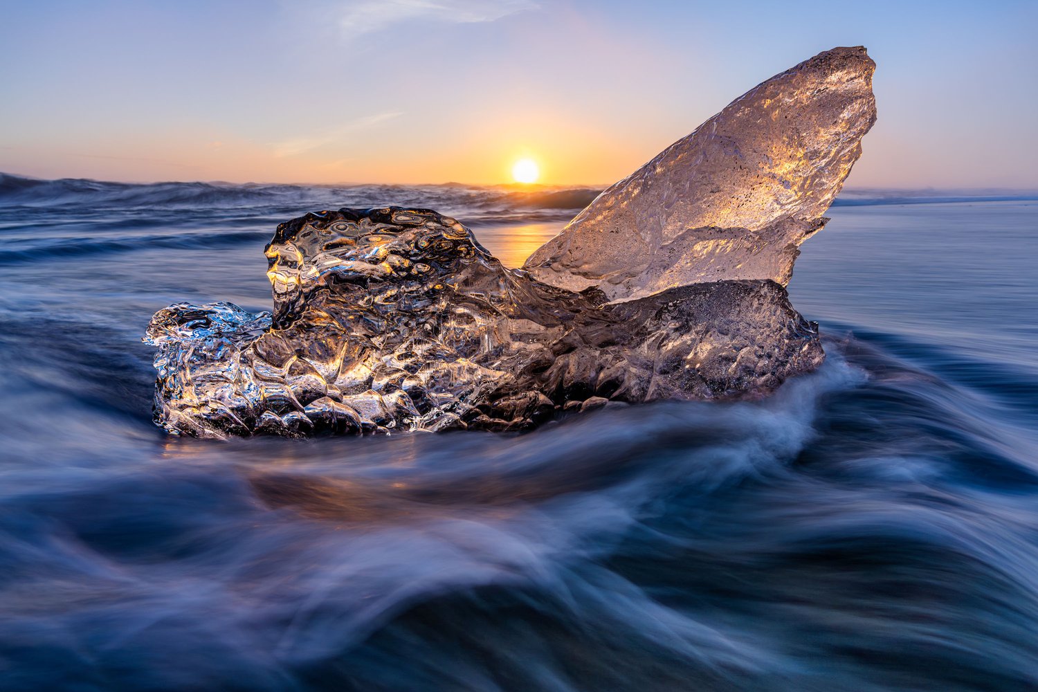 Ice beach diamond long exposure iceland sunrise wide angle