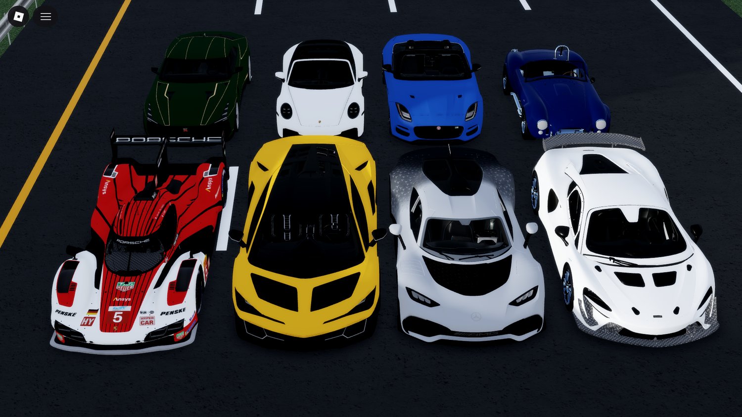 top view of eight cars arranged for showroom presentation