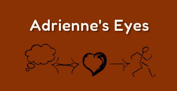 Adrienne's eyes title, logo in a shade of brown