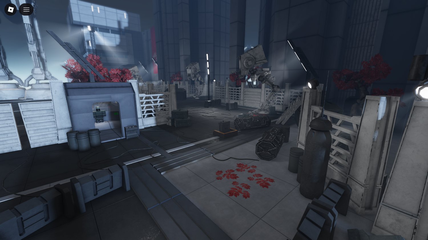 sci fi plaza illuminated with bright textures and lights
