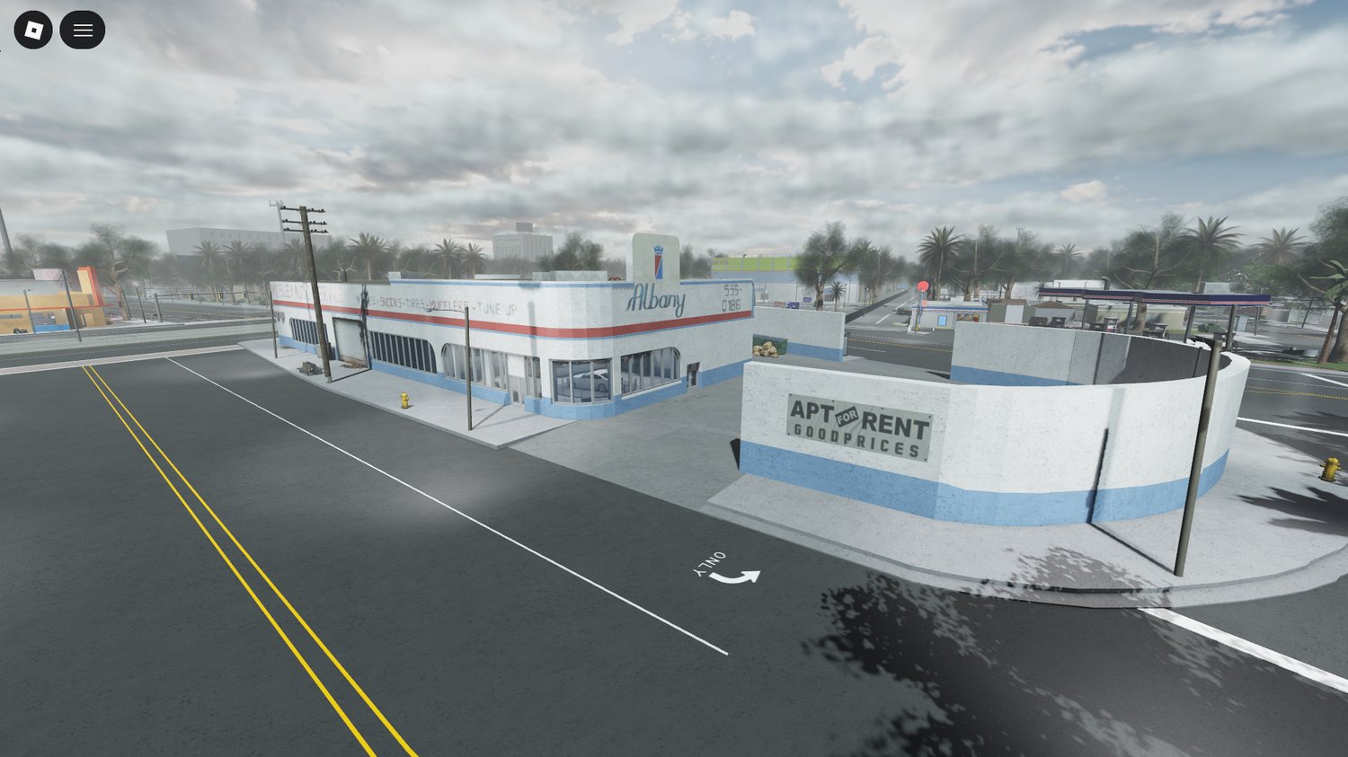 gritty american neighborhood street with worn buildings in roblox