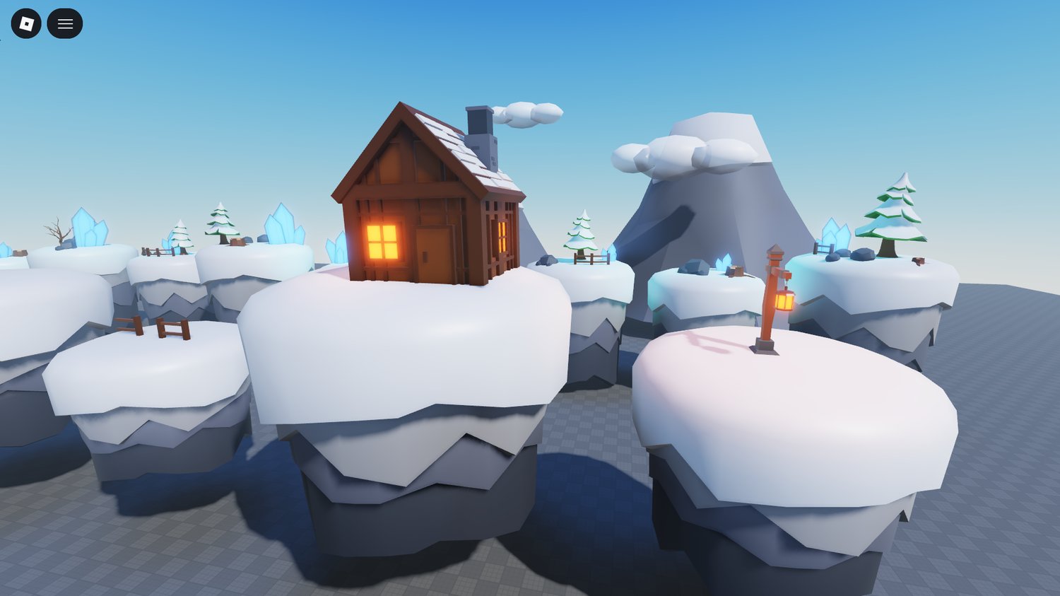snowy fence props placed along a cabin path