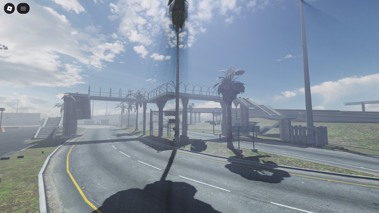 wide racing lanes surrounded by cargo containers