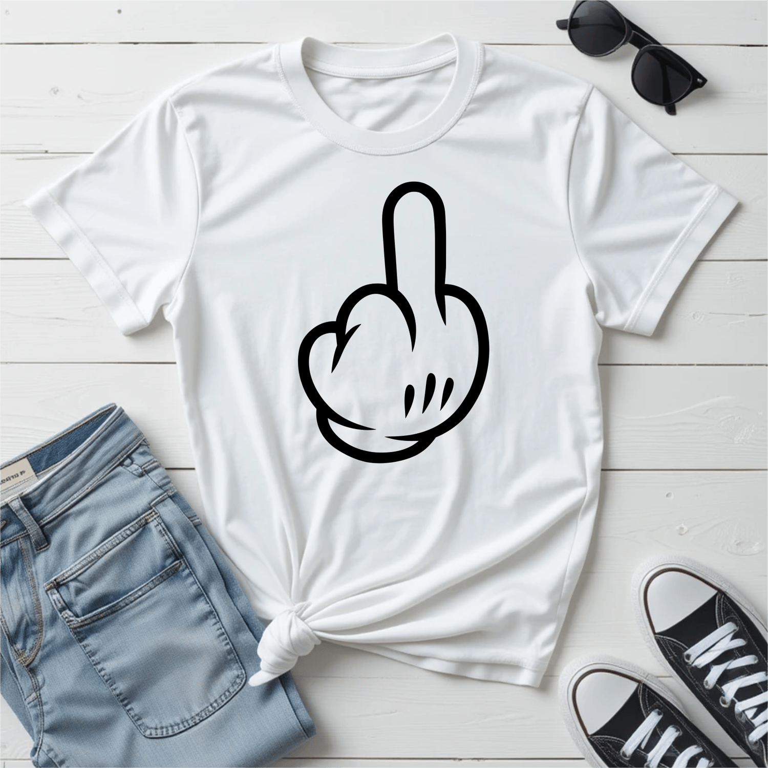A clean, bold, and funny cartoon-glove middle finger illustration—perfect for shirts, decals, mugs, posters, and any humorous or edgy project.