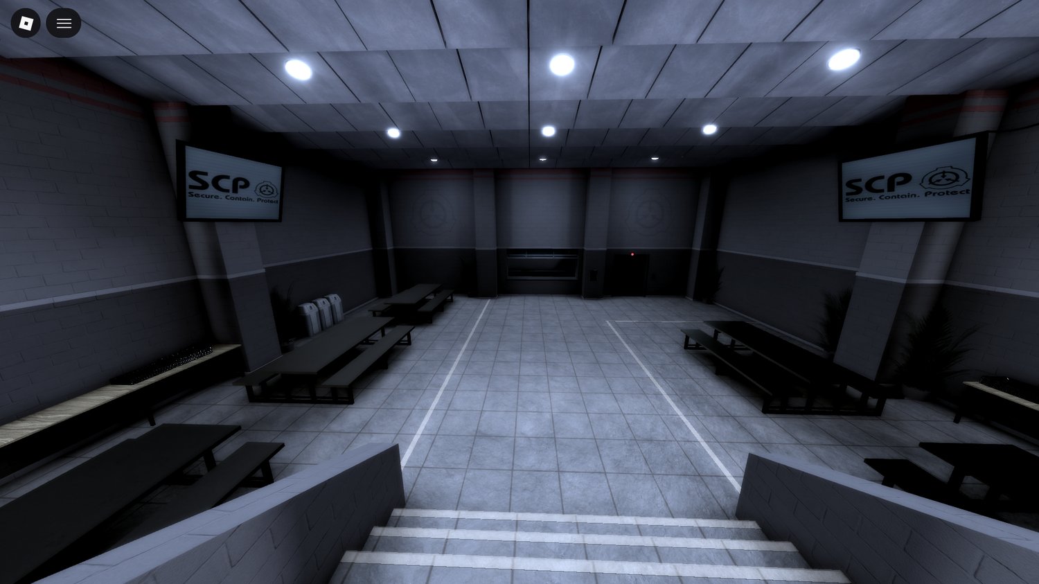 players exploring scp containment zone in low light