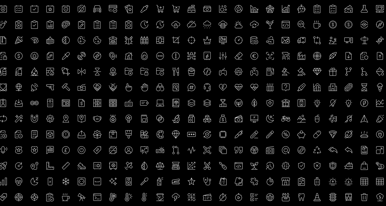UI icons for apps and dashboards displayed in thin, thick, half-filled, and solid styles.