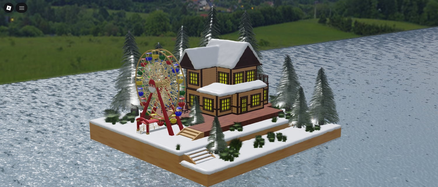 snow-covered terrain and lodges roblox