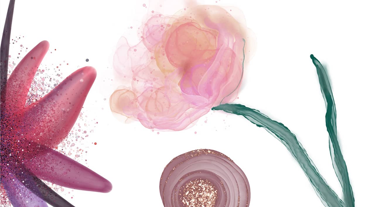 create three different kinds of alcohol ink flowers digitally in the procreate app
