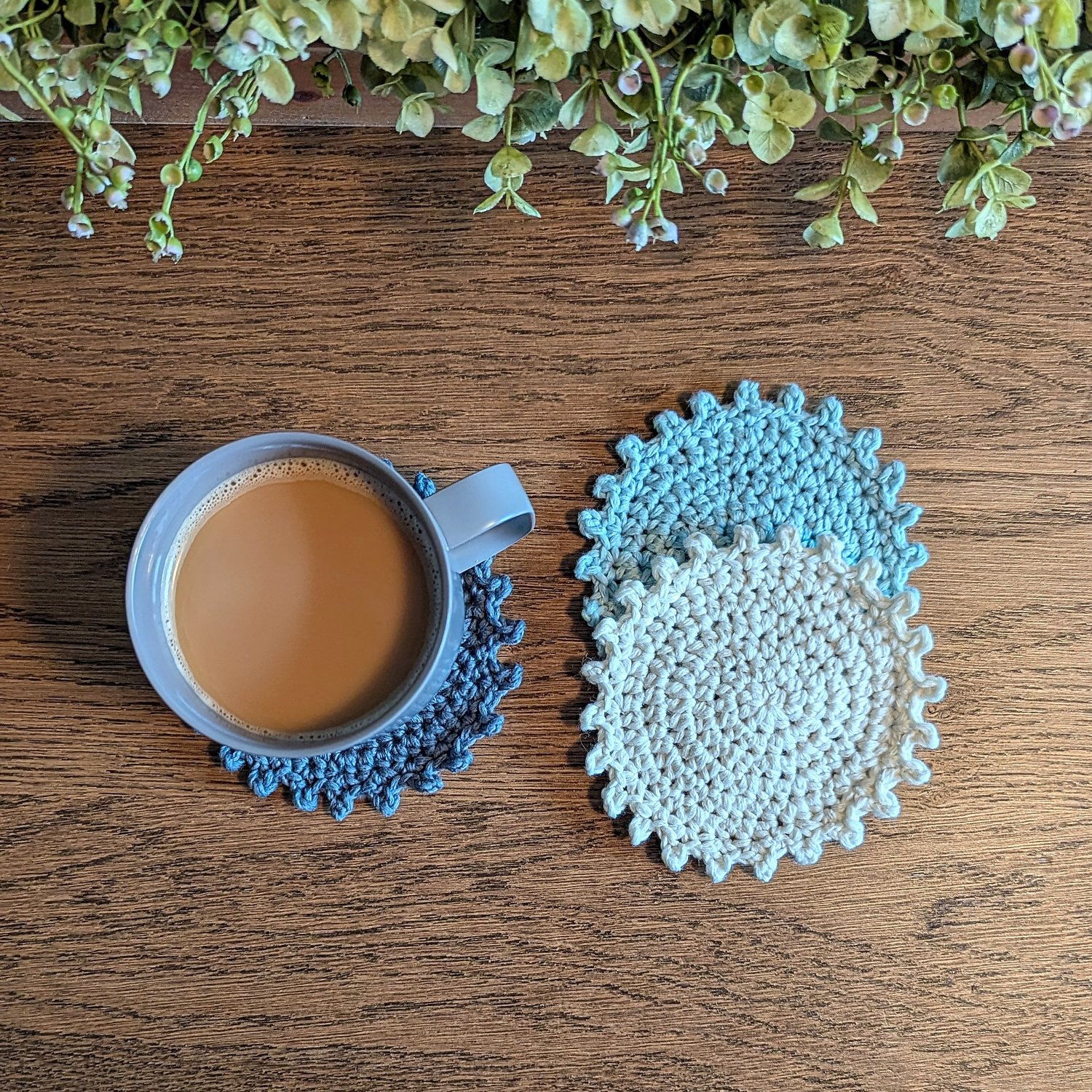 Picot Stitch Coasters with Coffee