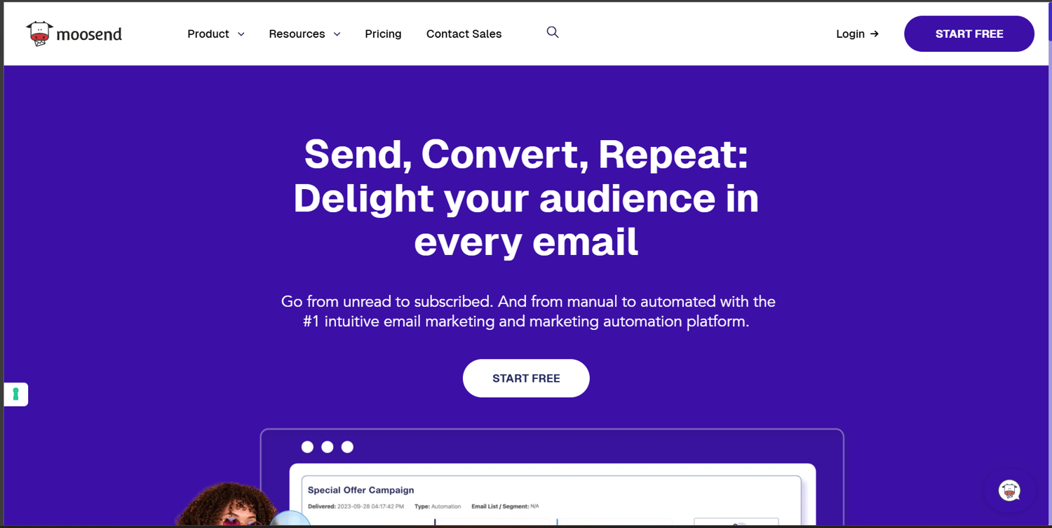 Moosend Website Homepage