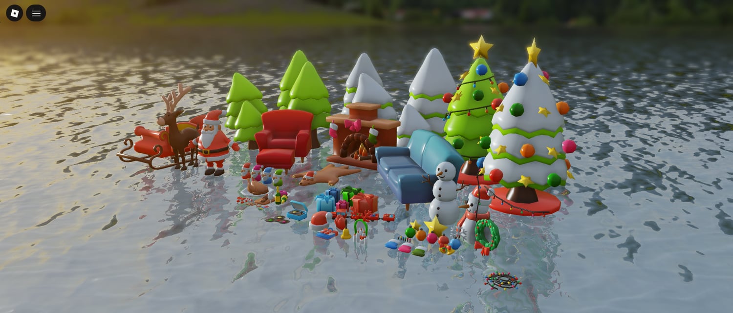 Stylized Christmas trees with ornaments and lights