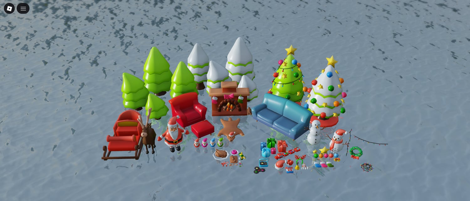 Low poly Santa Claus standing next to a sleigh