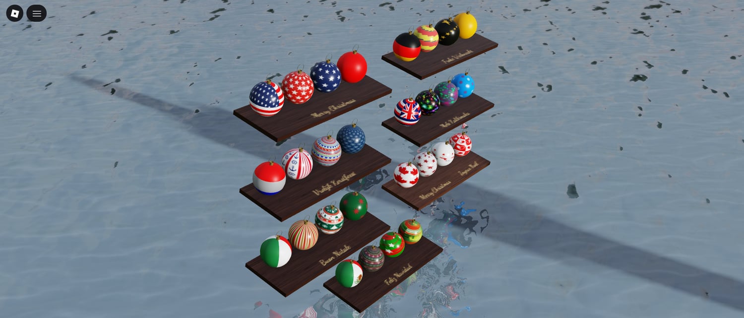 Low poly Christmas tree lampions with country flags