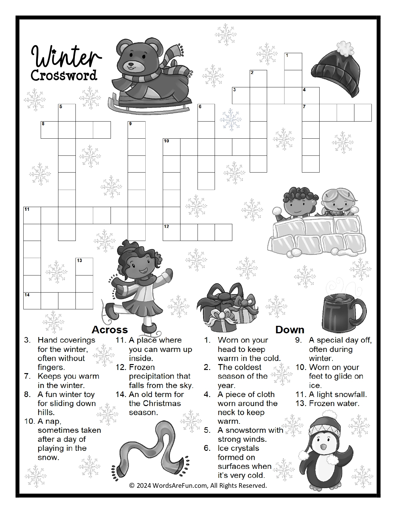 Easy Winter Crossword Puzzle Printable | Fun Winter Activity for Kids (PDF)