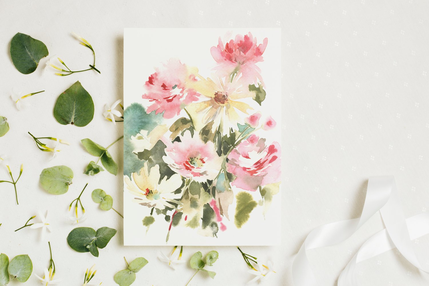 janiel hsieh red glitter brand hand painted watercolor florals greeting card print