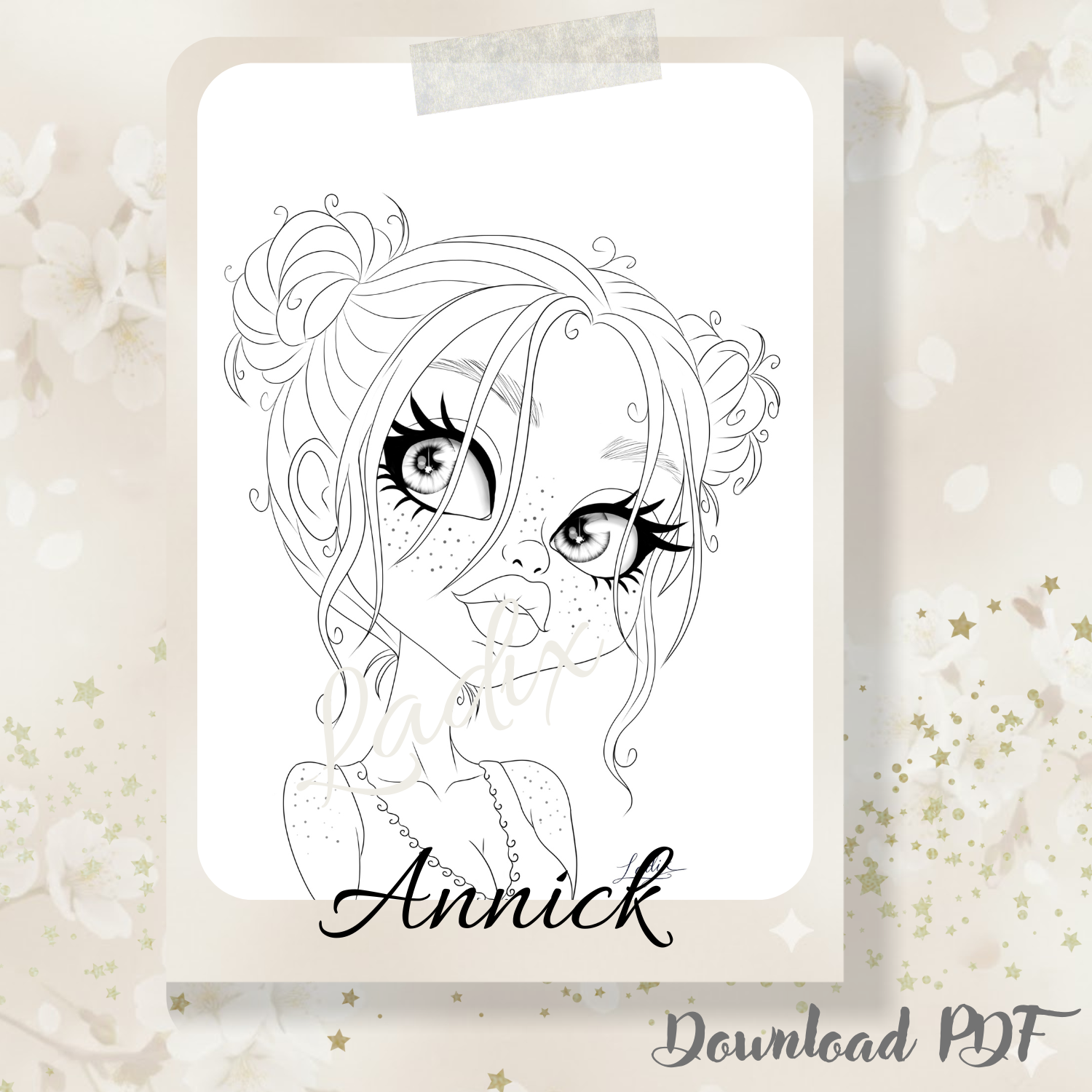 Annick – Poetic Adult Coloring Page | Printable PDF | Relaxing Art Therapy Illustration