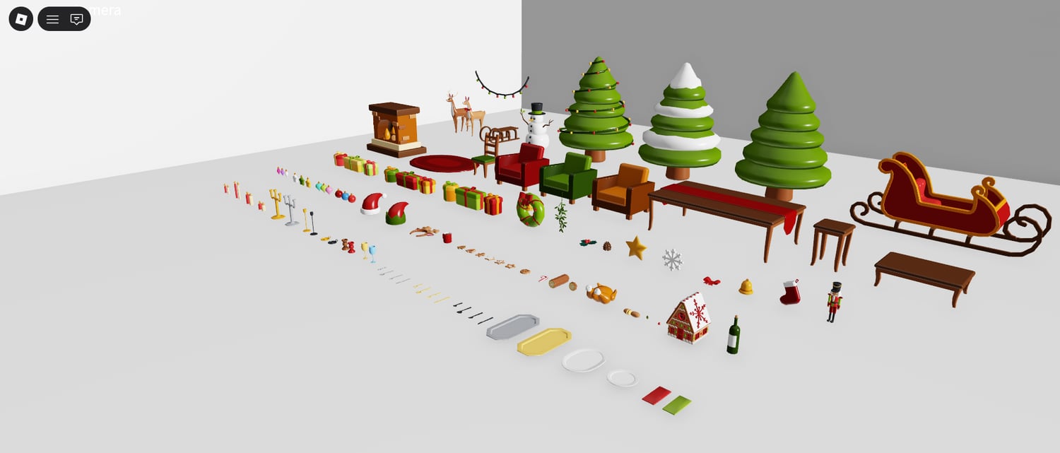 Close-up of low poly Christmas dishes and decorations