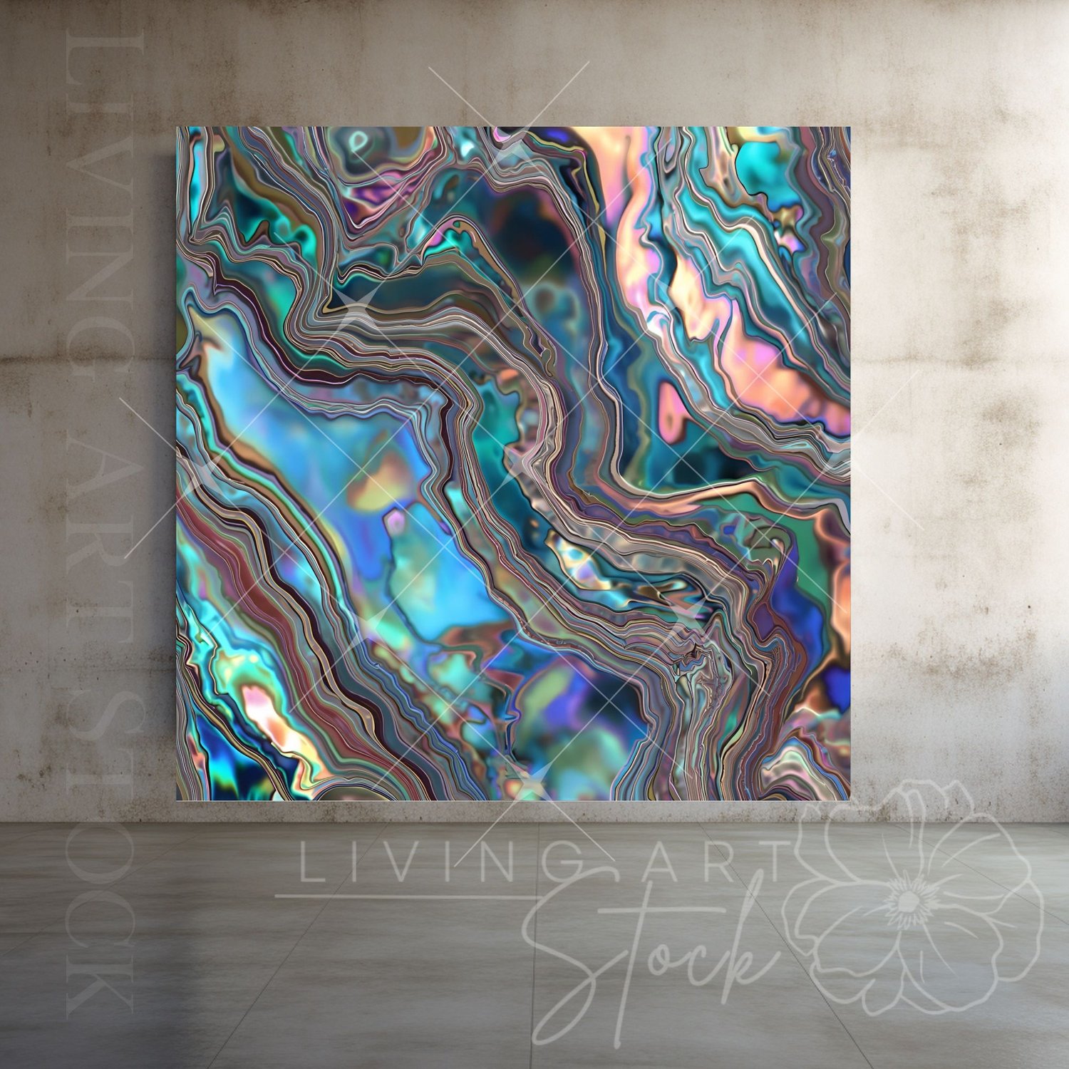 A mesmerizing and complex abstract background texture dominated by flowing, wavy lines and patterns that strongly resemble highly polished, multi-colored chrome or holographic foil. The surface exhibits intense iridescence, with colors shifting dynamicall