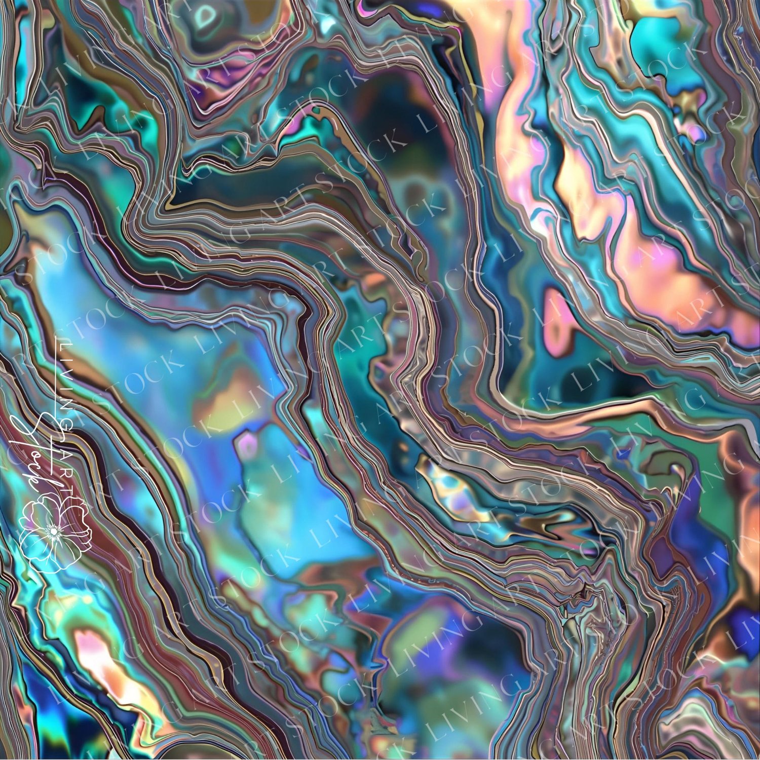 A mesmerizing and complex abstract background texture dominated by flowing, wavy lines and patterns that strongly resemble highly polished, multi-colored chrome or holographic foil. The surface exhibits intense iridescence, with colors shifting dynamicall